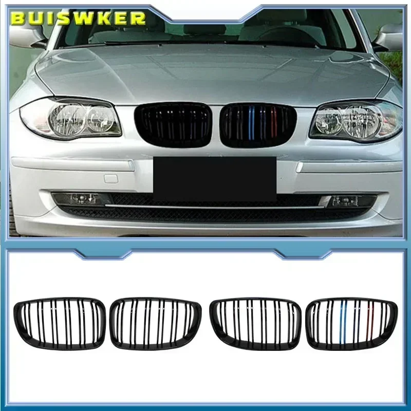 

For BMW E81 E87 E82 E88 128I 130I 135I Selected 07-11 Car Glossy Black Grill Front Kidney Grille Dual Slats Double Line Grills