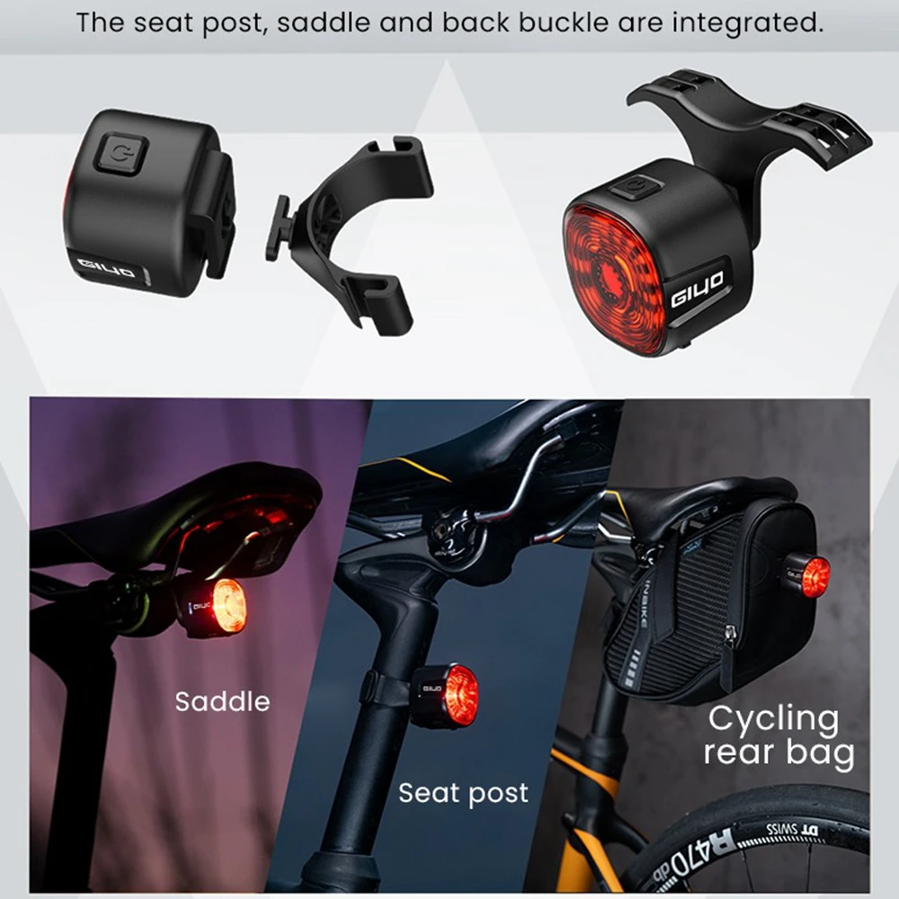 Night Cycling Safety Bicycle Rear Light Bike USB Charge Taillight MTB Waterproof LED Smart Brake Sensing Bike Flash Lamp