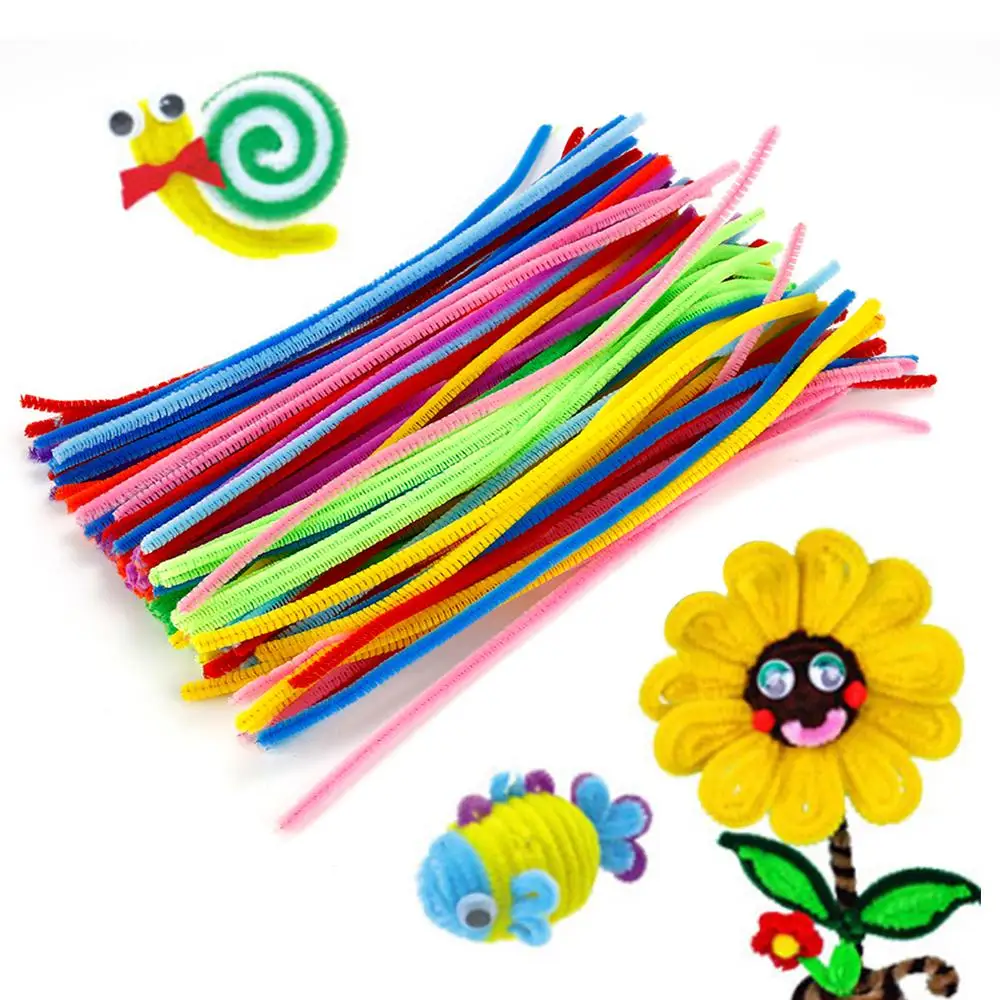 Pluche Stok 100 Stuks Draaiende Bar Chenille Stengels Draad Pijp Kinderen Speelgoed Diy Strips Creatieve Hobby Materiaal Stem Ijzer Vilt draden