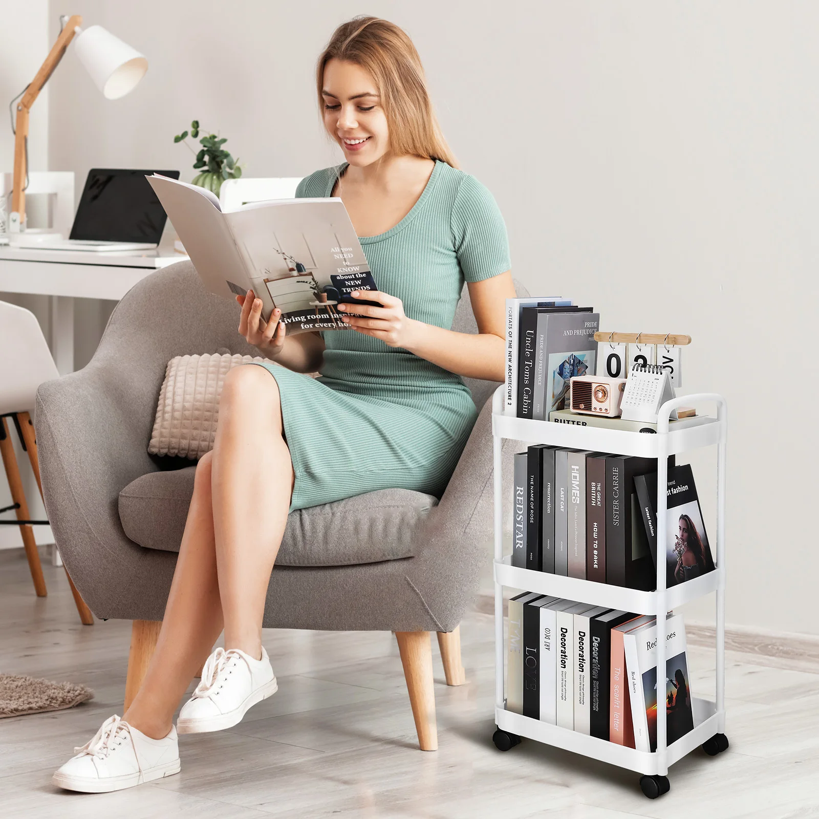 

3 Tier Rolling Cart Small Utility Organizer Compact Storage Bedside Snack Craft Cart with Wheels Carts with Wheels