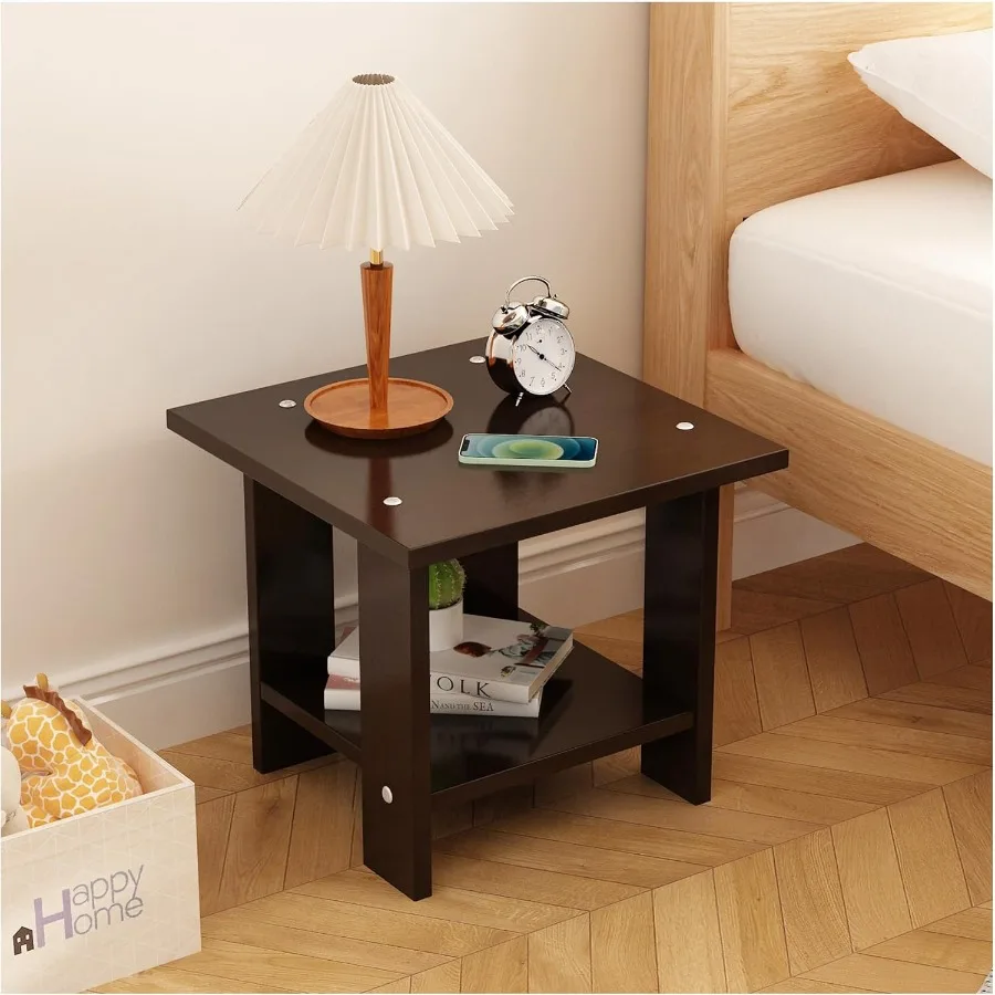 

2 Tier Walnut End Table Sofa Side Table Suitable for Small Space Bedside Table Suitable for Living Room and Bedroom Storage Rac