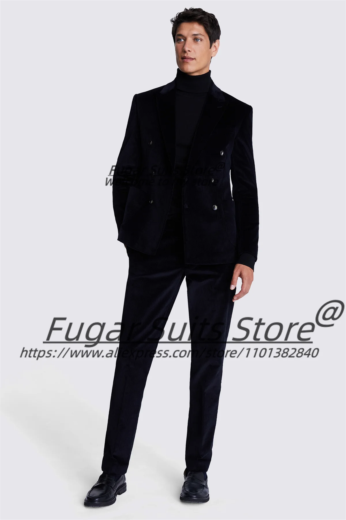 Luxuly Velvet Elegant Men Suits Slim Fit Double Breasted Groom Weddinmg Tuxedos 2 Pieces Sets Handsome Male Blazers Ropa Hombre