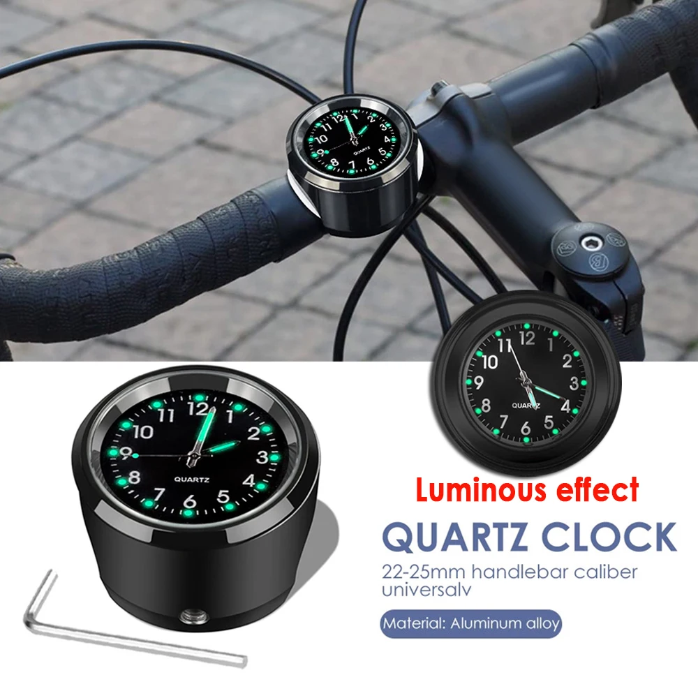 

Aluminum Quartz Watch Luminous Clock Handlebar Mount for 22mm-25mm Motorcycle Scooter Bicycle Handlebar Waterproof Time Display