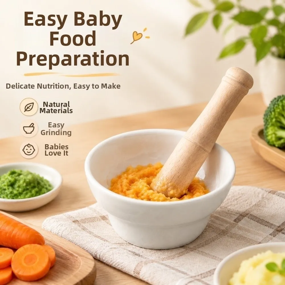 Manual Ceramic Grinding Bowl Safety With Grinding Rod Baby Food Milling Bowl Easy Clean Smooth Rice Paste Bowl Household