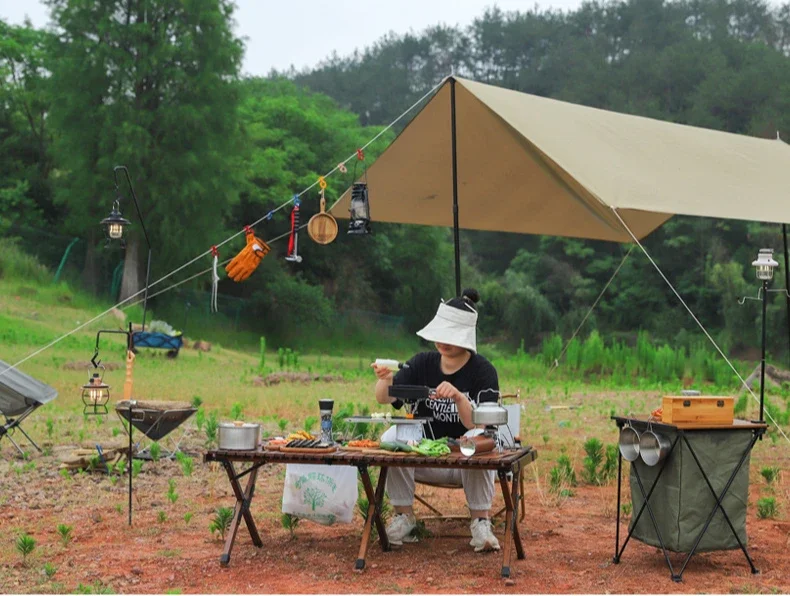 Outdoor Ofen Kopf Klapptisch Camping Zubehör Edelstahl Tragbare Tee Tisch Mehrzweck Spleißen Grill Tisch – Detail 12