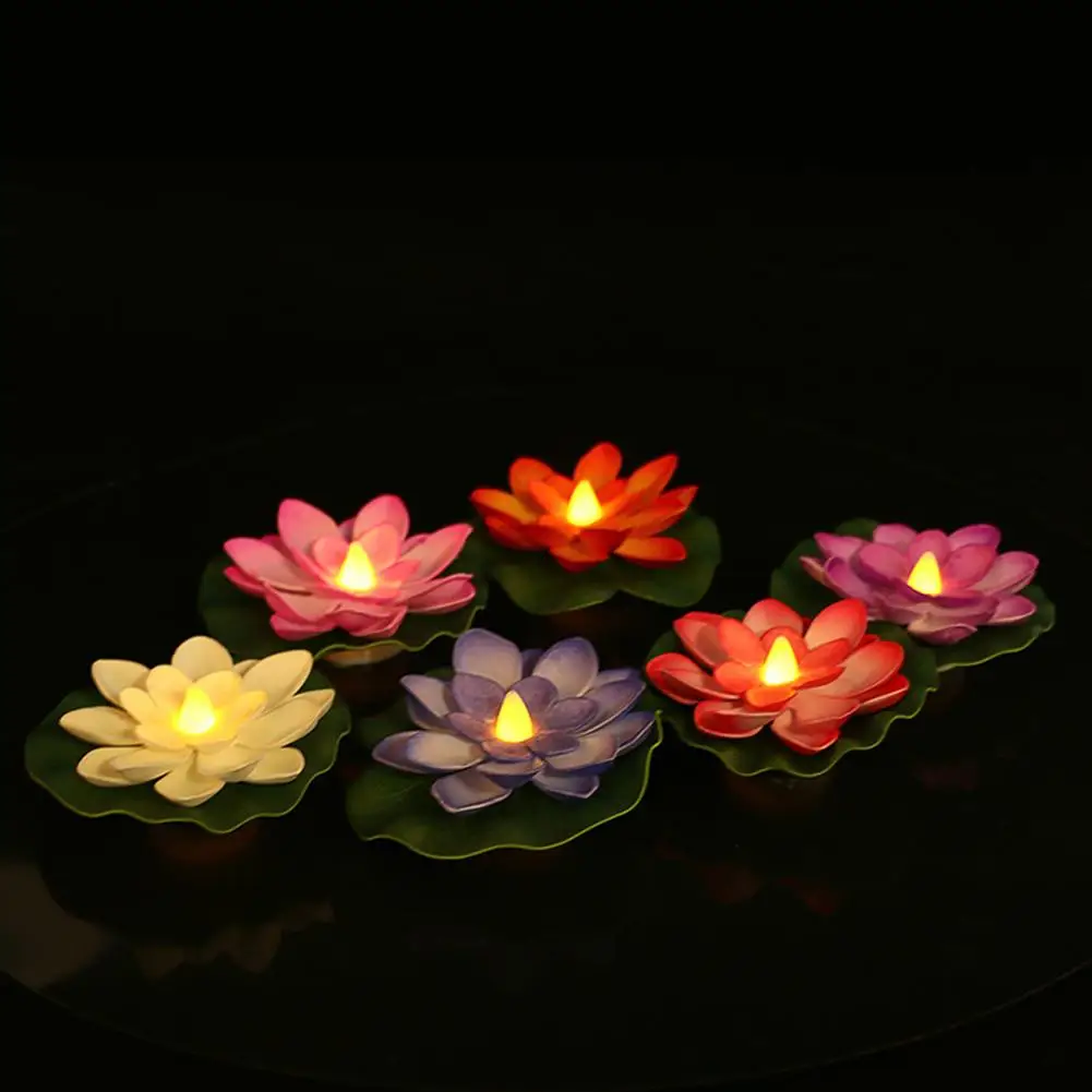6pcs/set Simulated Led Floating Water Sensing Lotus Lamp Eva Shine Colorful Simulated Candle River Lanterns Glow Night JJ2867
