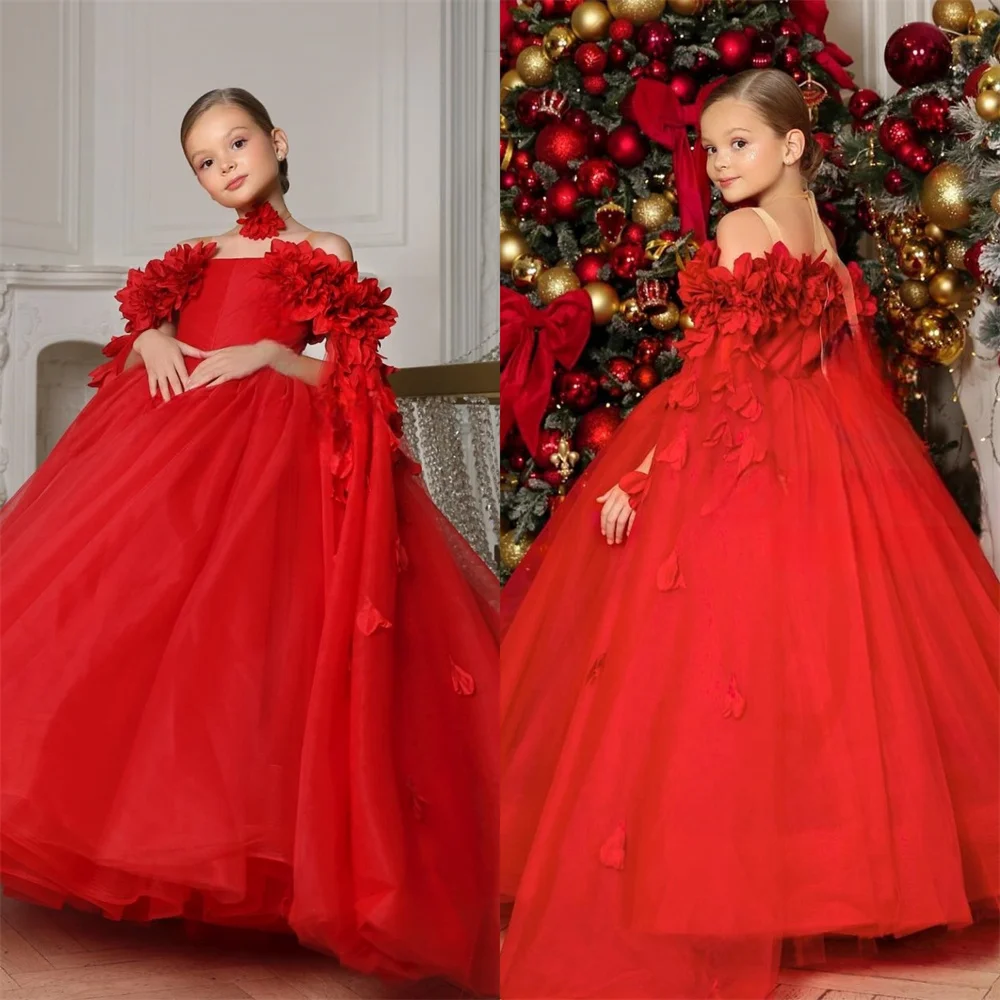 

Dearin Spaghetti strap Ball Gown Floor length Skirts Draped Applique Flower Girl Dresses