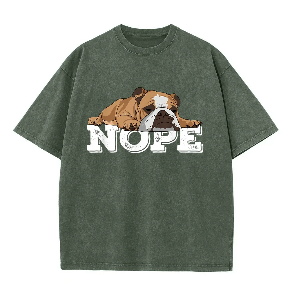Nope Lazy English Bulldog Dog Lover T-Shirt Clothing Y2k Men Women Casual Retro 100 Cotton Breathable Graphic Tee Puppy Fan Pet