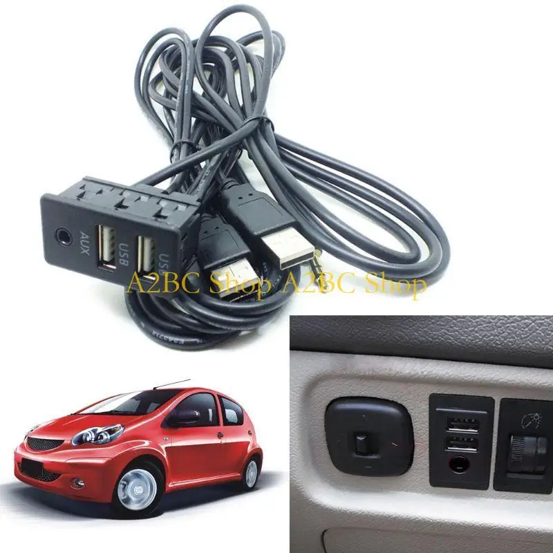 A2BC 1.5M Dual USB Car Mount AUX Extension Cable Cellphone Charging Adapter