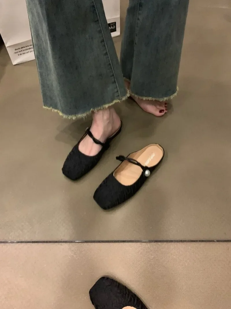 French Flat Silver Toe Slippers Summer Korean Version High-end Feeling Lazy Sandals