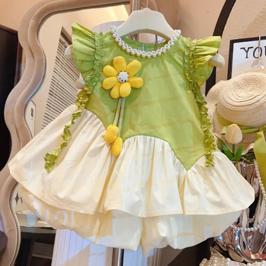 

Комплекты одежды для девочек, летние детские платья принцессы, рубашки, шорты, милый костюм из 2 предметов для ребенка, детский комплект для дня рождения и шляпа