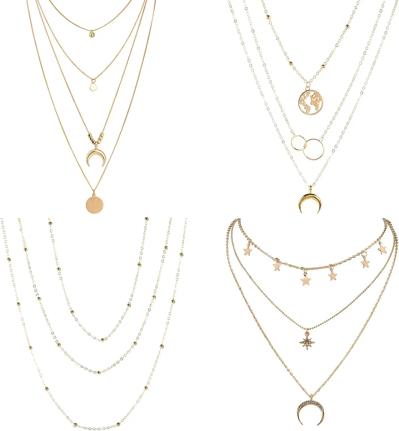 

Многослойные ожерелья Rinhoo Friendship (4-6 шт.) для женщин: колье-чокер с цепочкой, украшенной луной, звездами и монетами, ювелирные изделия для женщин