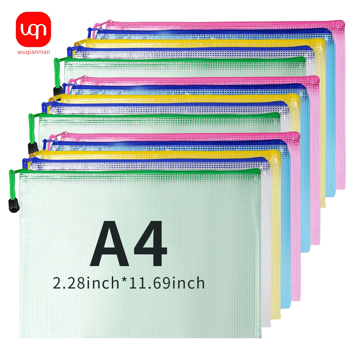 Impermeável Mesh Zipper Pouch para documentos, pastas de arquivos, materiais escolares e de escritório, lápis, sacos de armazenamento, A4, 5PCs