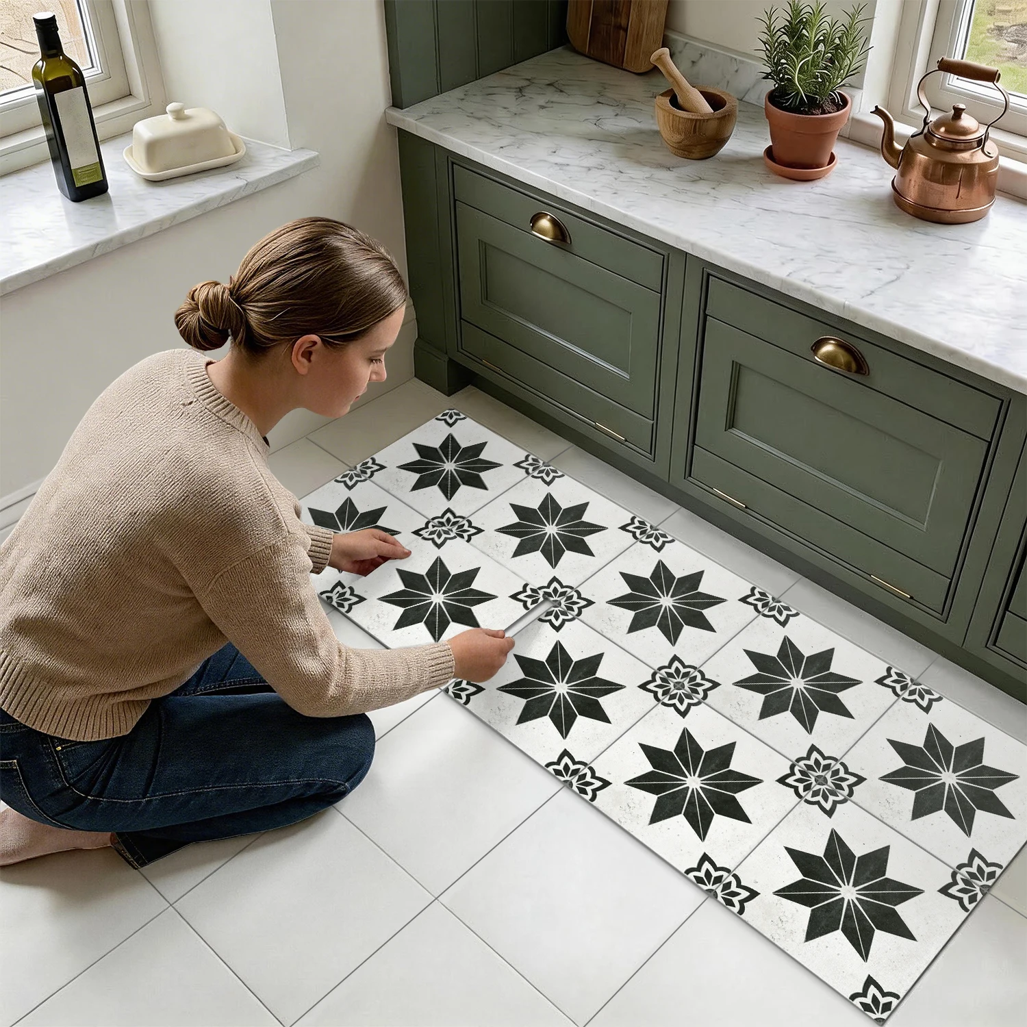 

Black White Geometric Tile Stickers, Thickened Matte Self-Adhesive Decals, Waterproof Peel Stick for Kitchen Bathroom Home Decor