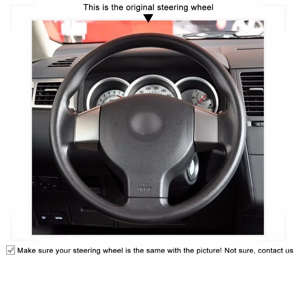 Hand-Stitched Non-slip Durable Black Leather Steering Wheel Cover Wrap for Nissan Tiida 2004-2010 Sylphy Versa 2007-2011 Note