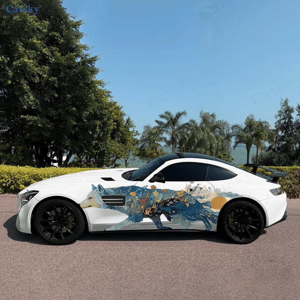 

Wolf Mountain Cloud Ghosting Car Vinyl Wraps Decal Self-adhesive PVC Sticker Suitable for Trucks SUV Decor Auto Accessories Gift