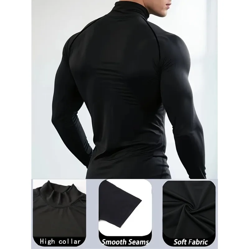 Men Funny Smiley Print Quick-drying Tight Top Gym Workout T-shirt Training Stretch Turtleneck Breathable Sports T-shirt S-3XL image 3