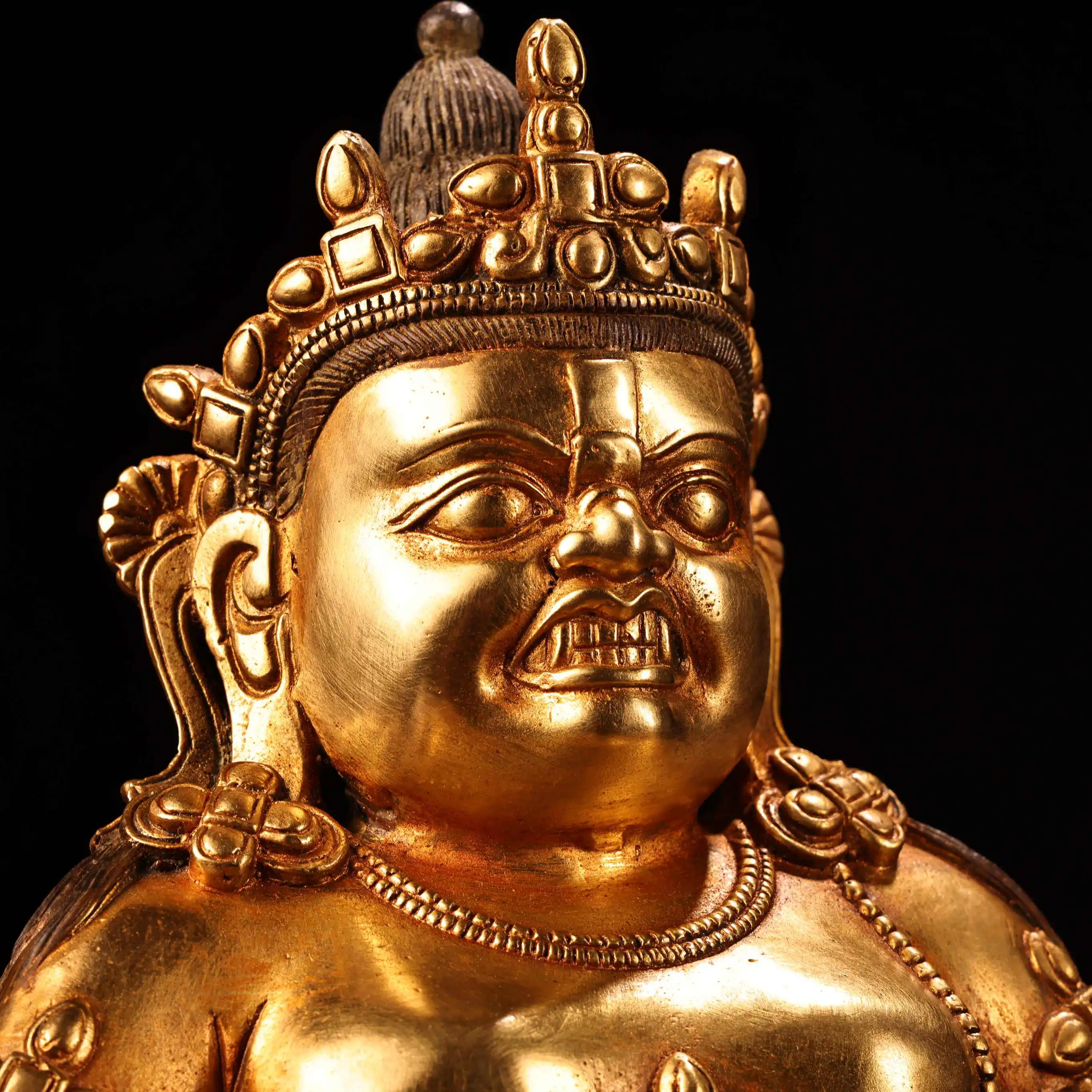 High Relief Gilt Yellow Jambhala Statue Tibetan Copper Craft Home Altar Decor Collectible