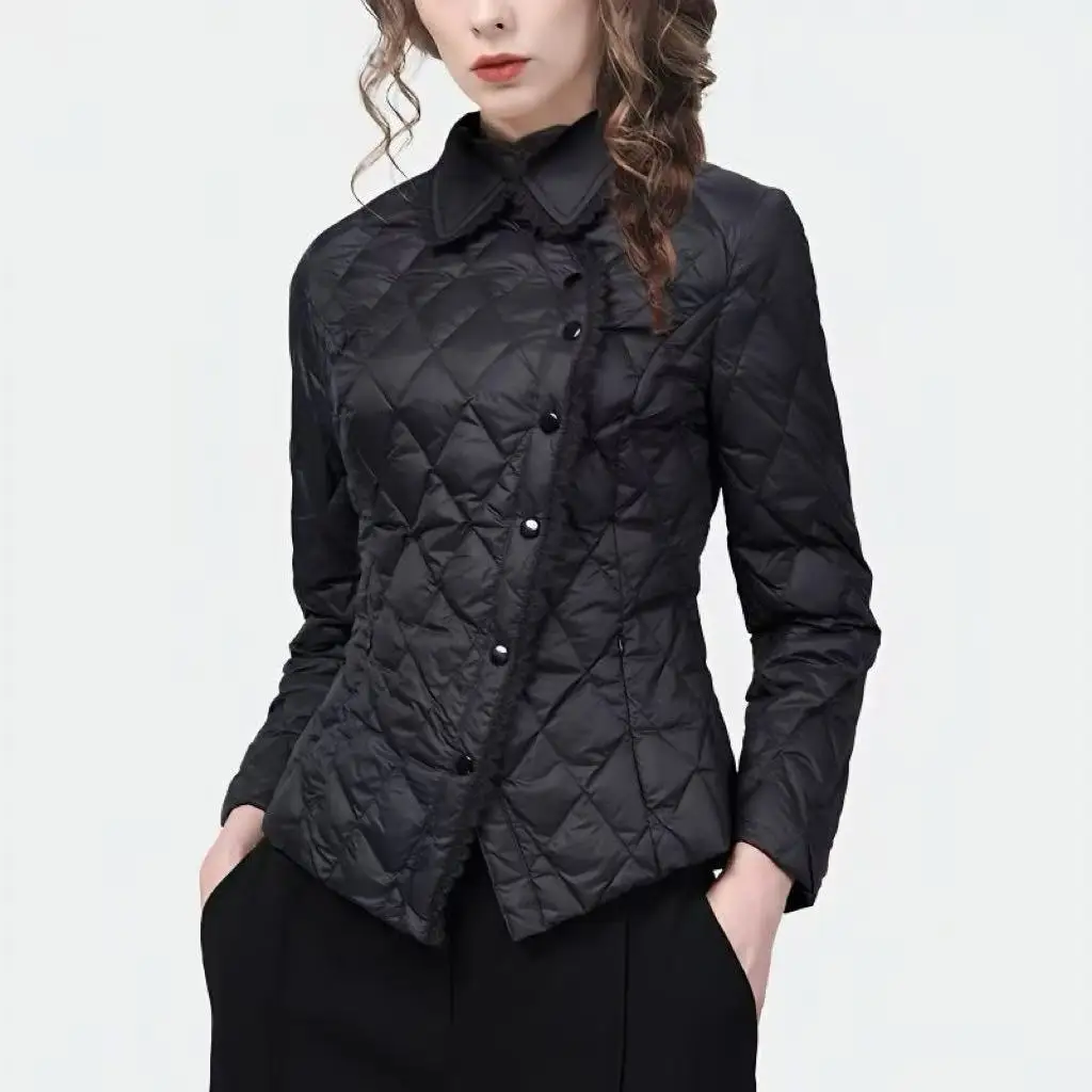 

Autumn Winter Women's Slim Waist Coat Lace Collar Thin Cotton-padded Short Overcoat High-end Fashion Thick Jacket Female Tops