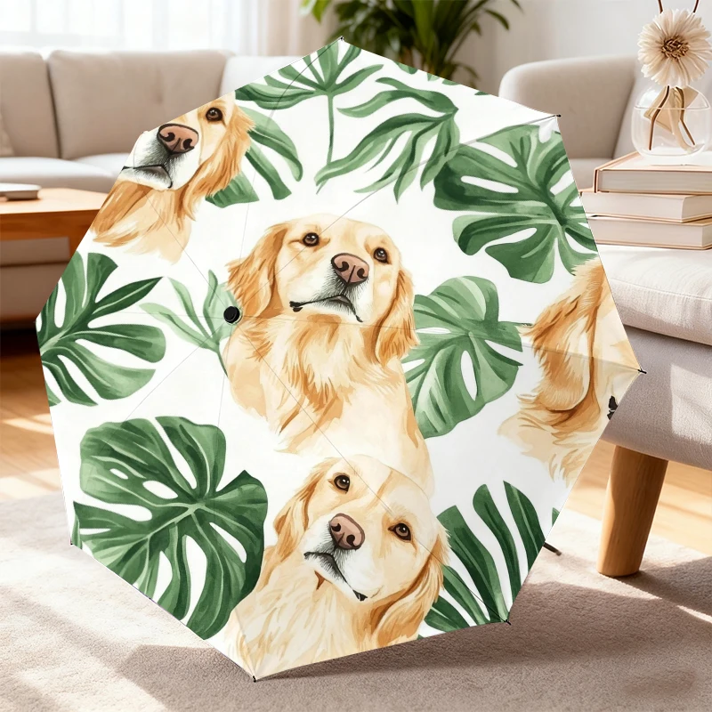 Cute Dog Floral Pattern, Travel Folding Umbrella, Portable Automatic Folding Umbrella, Unisex Gift