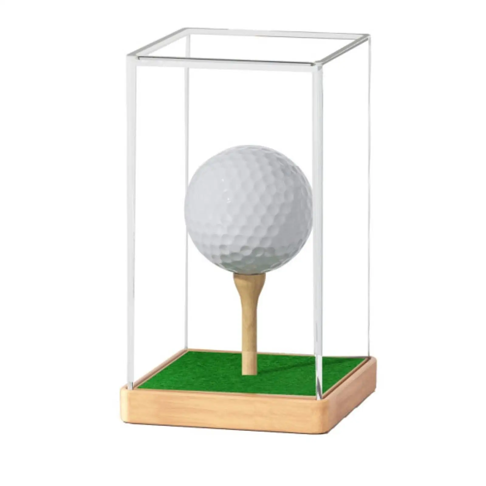 

Golf Ball Display Case Clear Dustproof Transparent Cover Wooden Stand Storage Cube for Sports Display