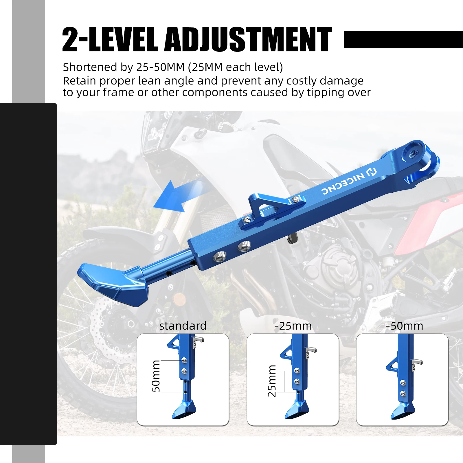 Für Yamaha Tenere 700 T700 XTZ700 2019–2024, verstellbarer Ständer, Seitenständer + Federschalter, Schutz, Rallye-Edition 2020–2024 – Detail 10