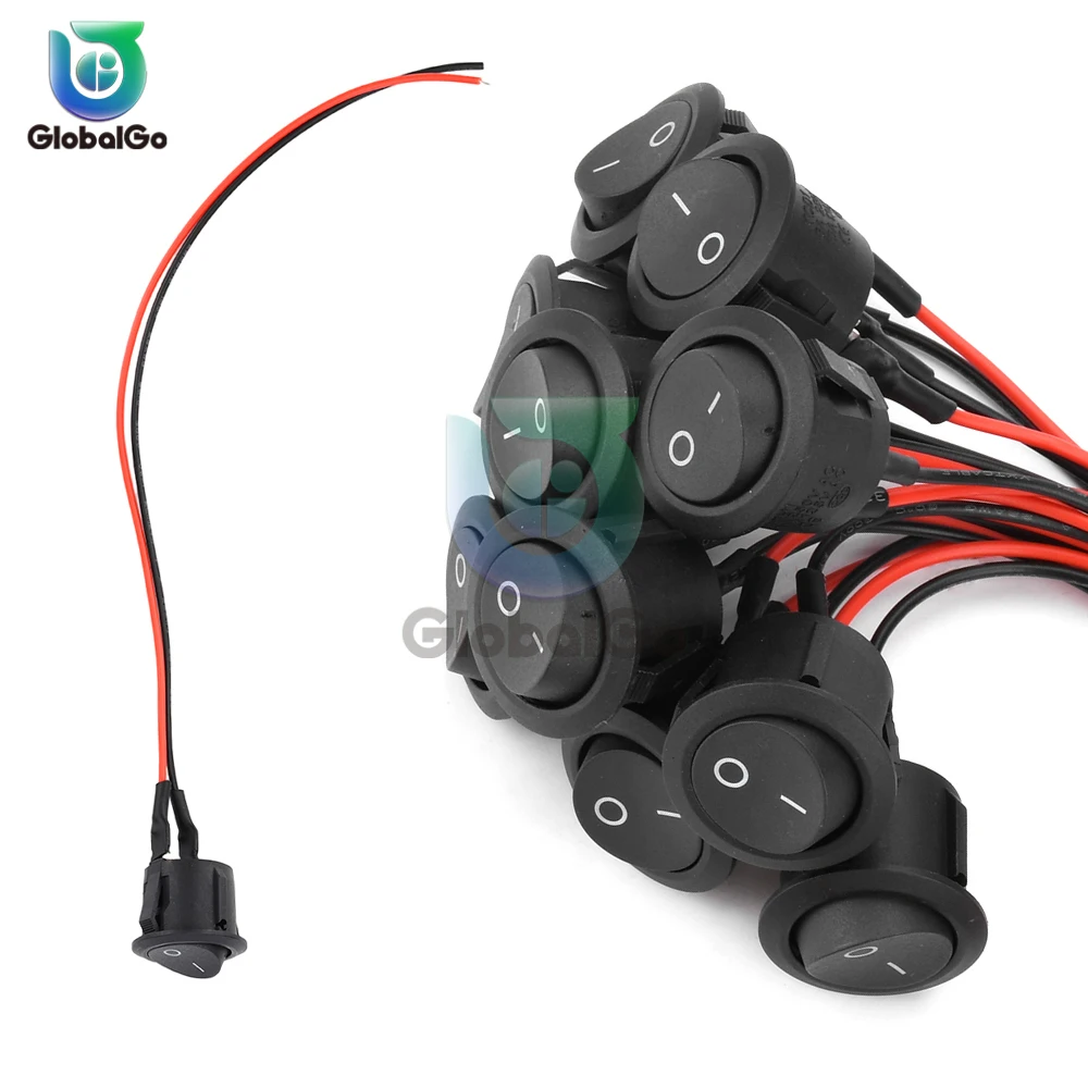 10pcs Circle Rocker ON/Off 20mm Mini 12 Volt Toggle Switch 12V for Car Automotive RV 2 Pin Switch Wired On Off