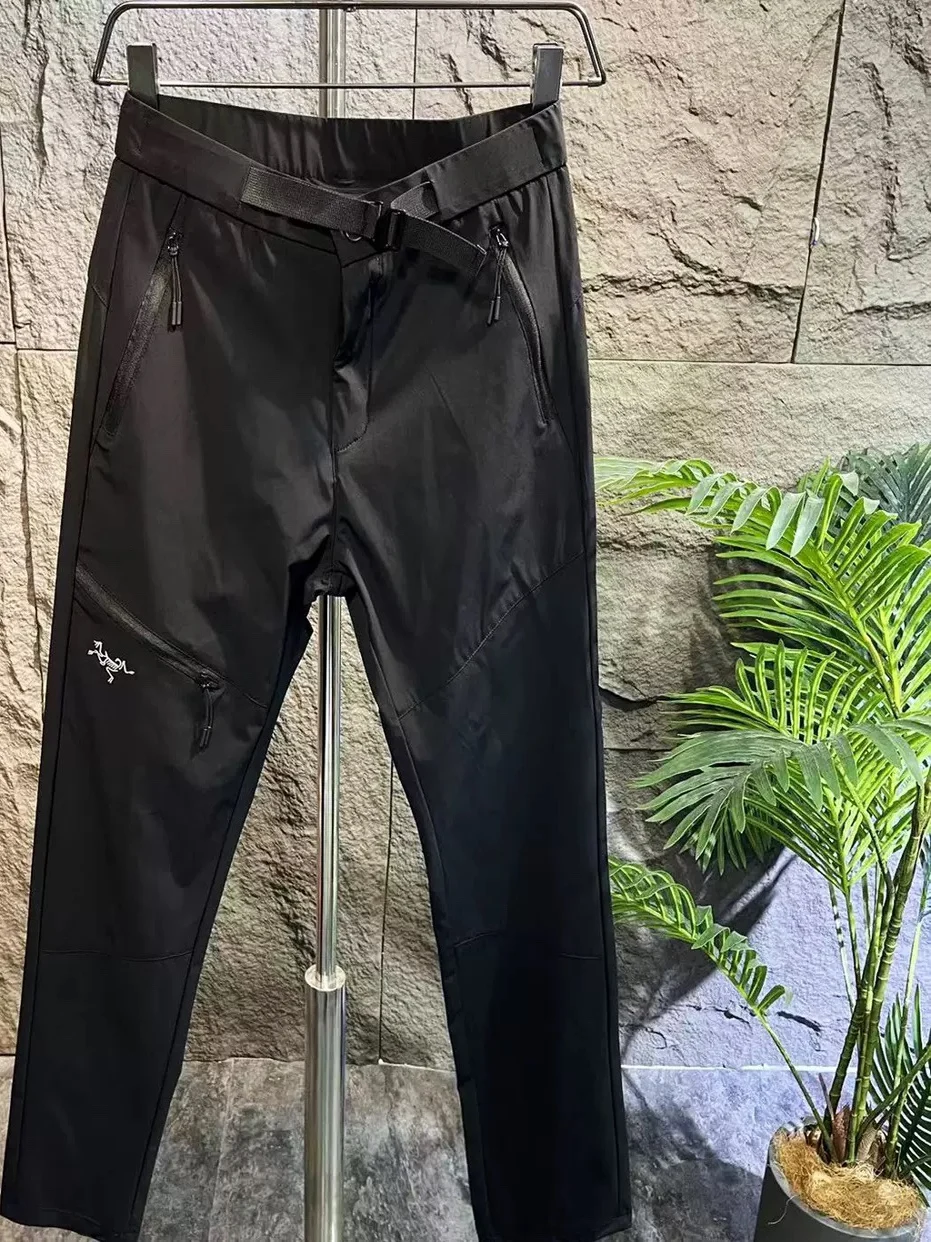 

Busin Casual Men's Embroidered Pants Qui Dry 3D Stand Water Resistant Bla Straight Leg Zipper Long Trousers