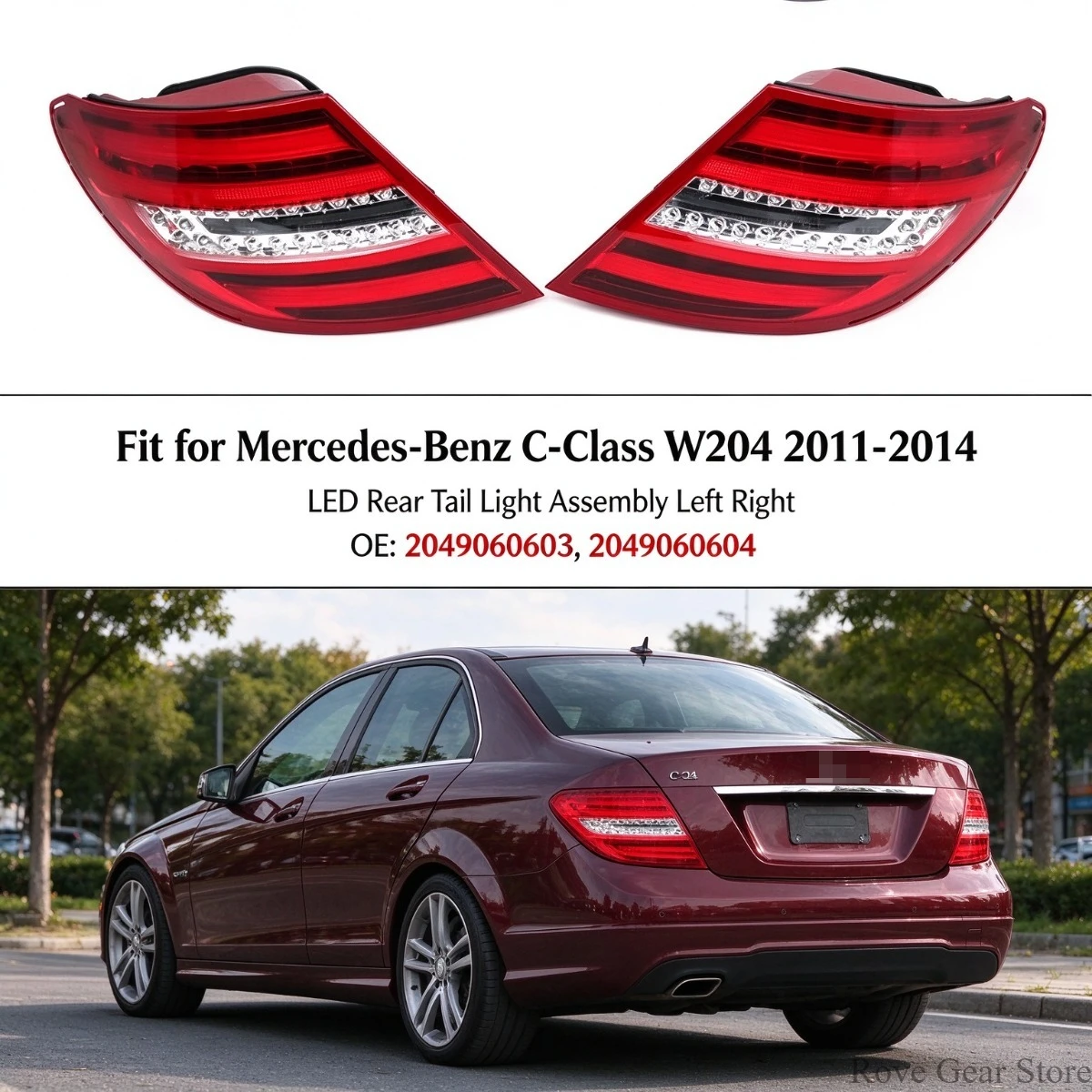 Fit for Mercedes-Benz C-Class W204 2011-2014 LED Rear Tail Light Assembly Left Right 2049060603 2049060604