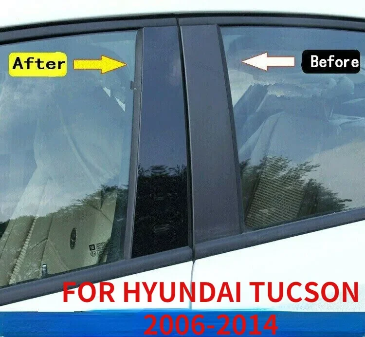 6PCS Glossy Black Pillar Posts Door Trim Cover Kit FOR HYUNDAI TUCSON 2006-2014