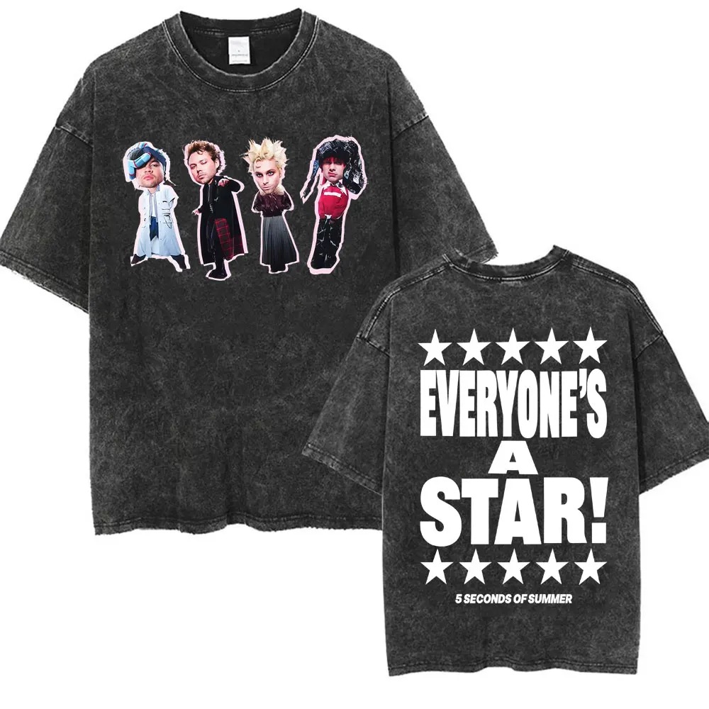 Band 5 Seconds of Summer Everyone's A Star World Tour T-shirts Men's Clothing Vintage Washed T-shirt Summer Tops O-Neck T Shirts