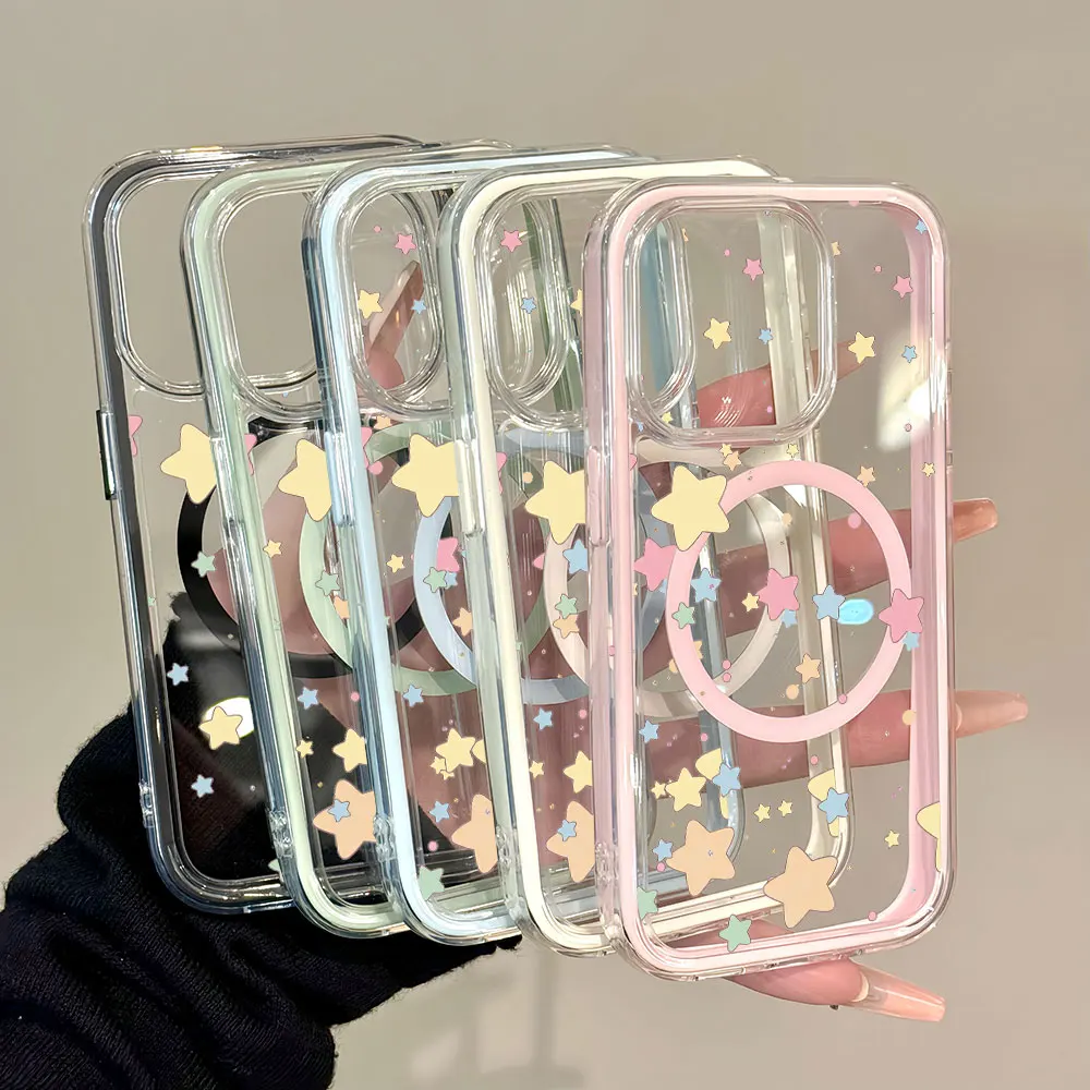 Pastel Star TPU Phone Case For Samsung Galaxy S26 S25 Ultra S24 S23 FE Plus A56 A17 A55 A57 A36 Wireless Charge Magnetic Cover