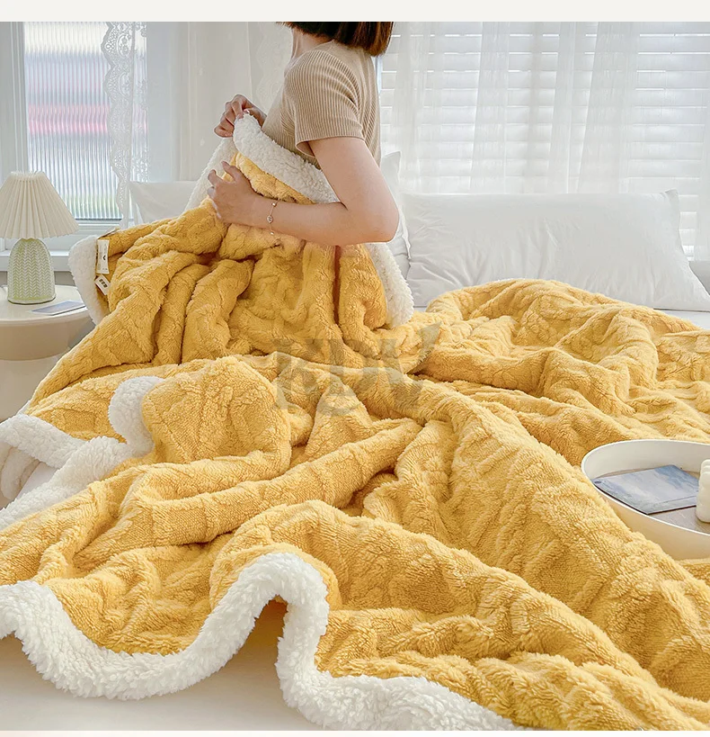 Double Layer Fleece Blanket Autumn Winter Thick Warm Office Nap Throw Blankets for Sofa Bed Single Double Soft Plush Comforter