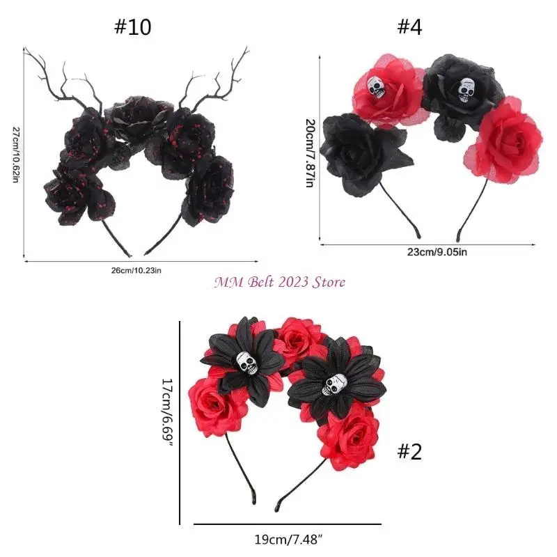 49ME 죽은 자의 날 머리띠 의상 장미 해골 머리띠 할로윈 왕관 왕관
