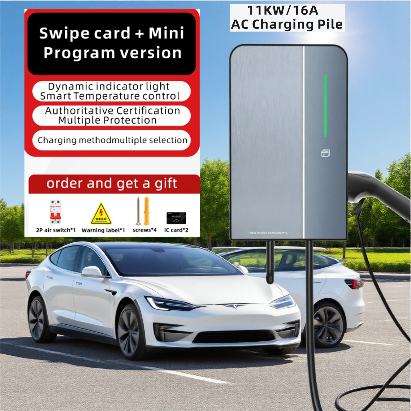 

16A 11KW Electric Vehicle Charger Station EVSE Wallbox 3 Phase IEC62196 Standard Gun Head with 5m Charging Cable for EV Charging