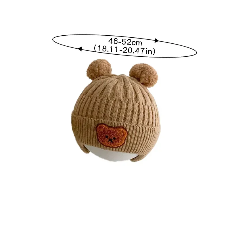 Winter Baby Beanie Cap Cartoon Bear Ear Protection Knitted Hat for Toddler Boys Girls Cute Korean Warm Kids Crochet Hats Gorros