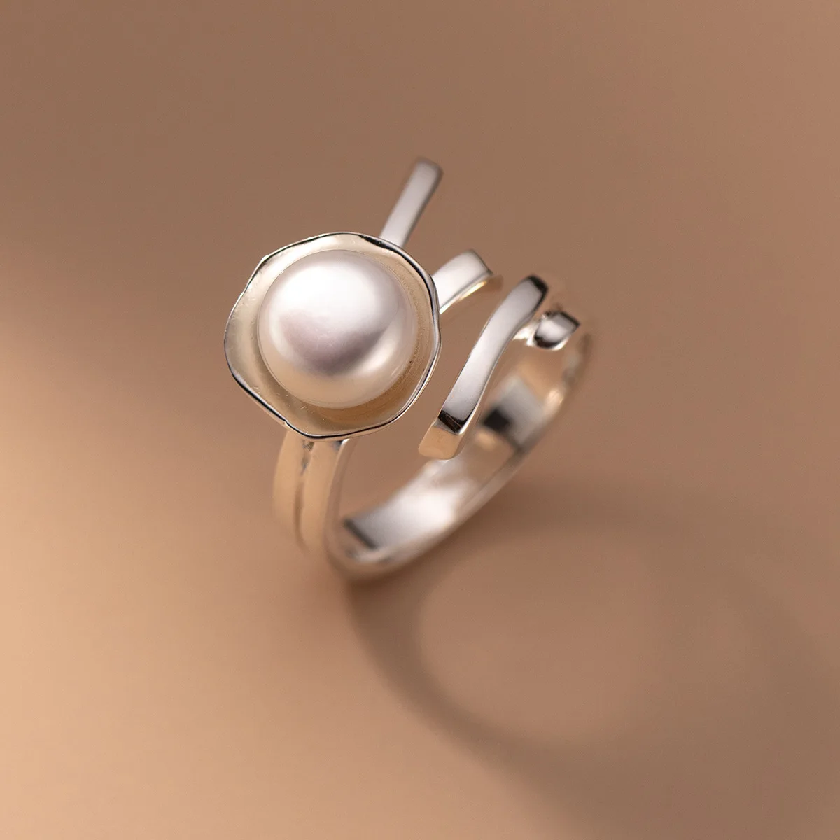 925 Sterling Silver Unique Pearl Lines Ring For Women Fine Jewelry Finger Adjustable Open Vintage Ring For Party Birthday Gift