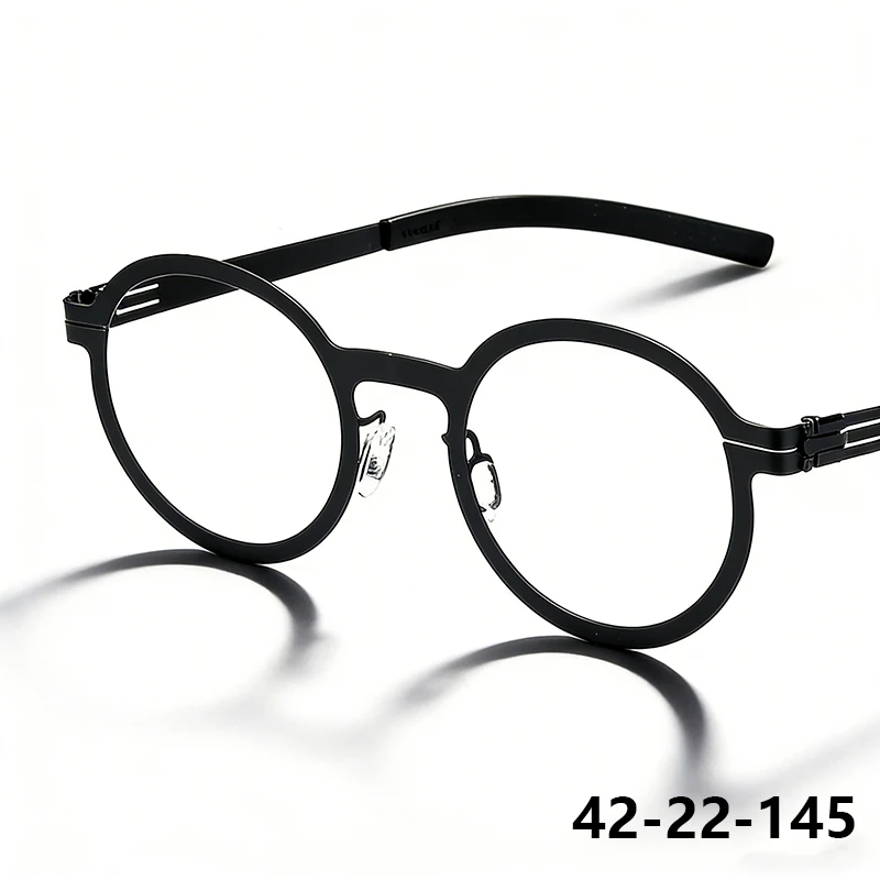 Germany Screwless Round Glasses Frame Men Women Thin Stainless Eyeglasses 125mm Small Face Ultralight Optic Spectacle Designer