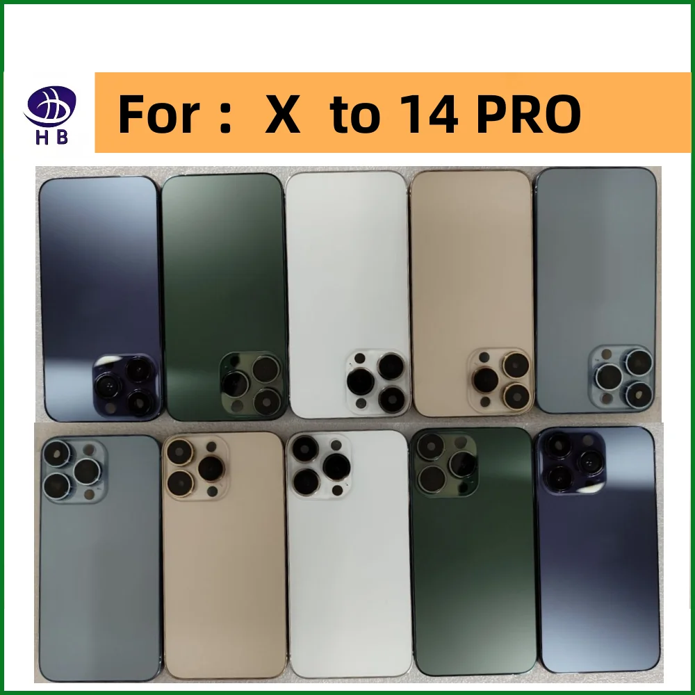 Housing For iPhone X To 14 Pro Big camera High Quality Back Cover With Middle frame Chassis  Battery Case Replace x like 14pro