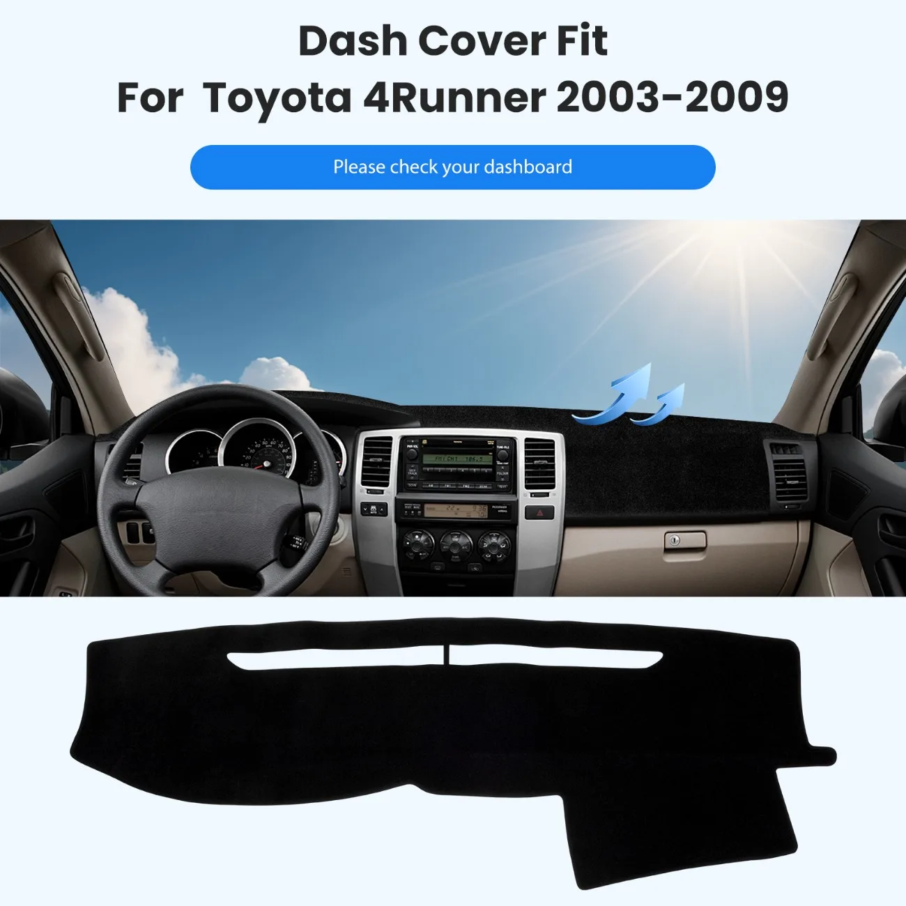 

Коврик-накладка на приборную панель для Toyota 4Runner 2003-2009: Защита от солнца, УФ-излучения и скольжения, аксессуар для интерьера