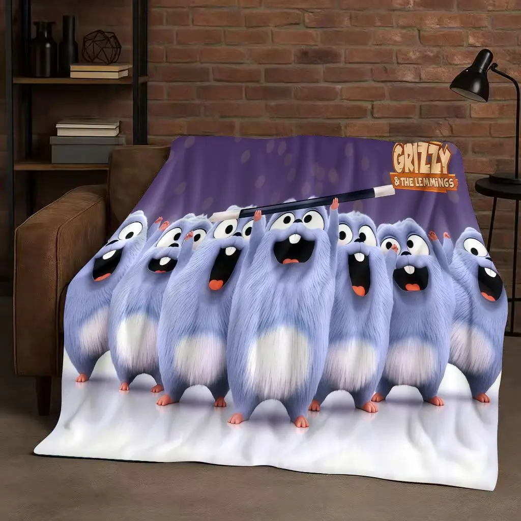 

Kawaii Grizzy and The Lemmings Cartoon Flannel Blanket,Ultra Soft Warm Plush Throw for Home Bedroom Bed Sofa Cover Kids Gift