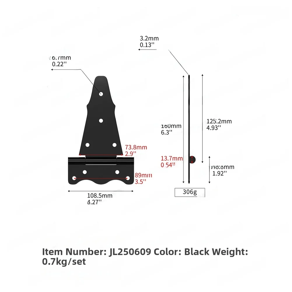Outdoor Iron Hinge 125.2mm x 160mm Heavy Duty for Garden Fence PVC Wood Door Entry Rust Resistant Spray Finished