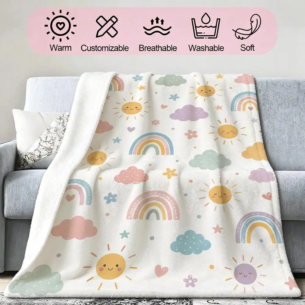 Rainbow Gift for Girls Throw Soft Cozy Flannel Blanket for Couch Sofa Bed, Mid-Century Modern Art Lover Gift