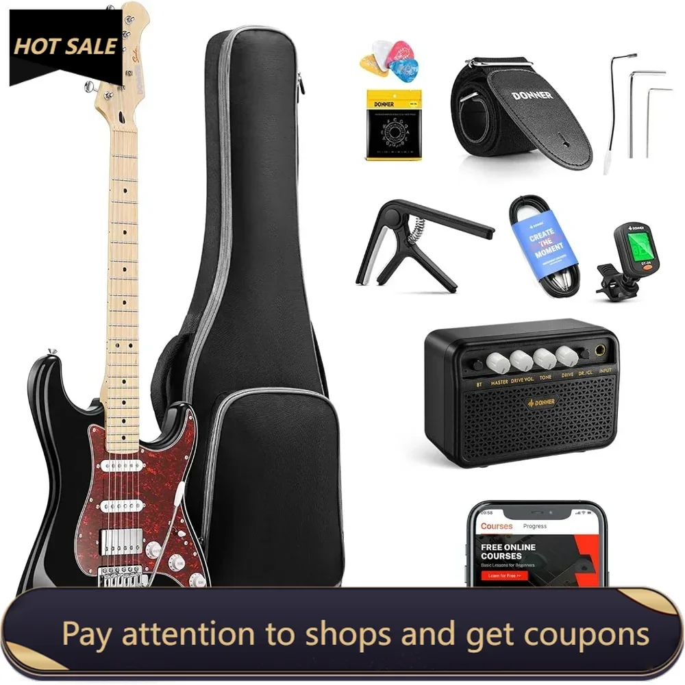 

39" Electric Guitar Kit HSS Pickup Coil Split with Amp, Bag, Accessories, Black Solid Body Guitarra Electrica Freight free