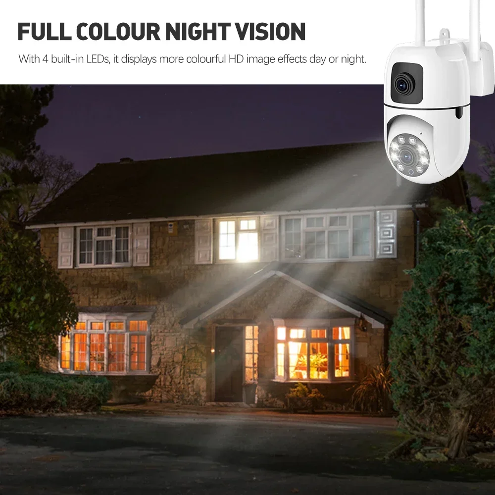 4PCS 8MP HD Wifi Surveillance PTZ Camera Outdoor Dual Lens Dual Screen AI Auto Tracking IP Security Protection Camera CCTV Video