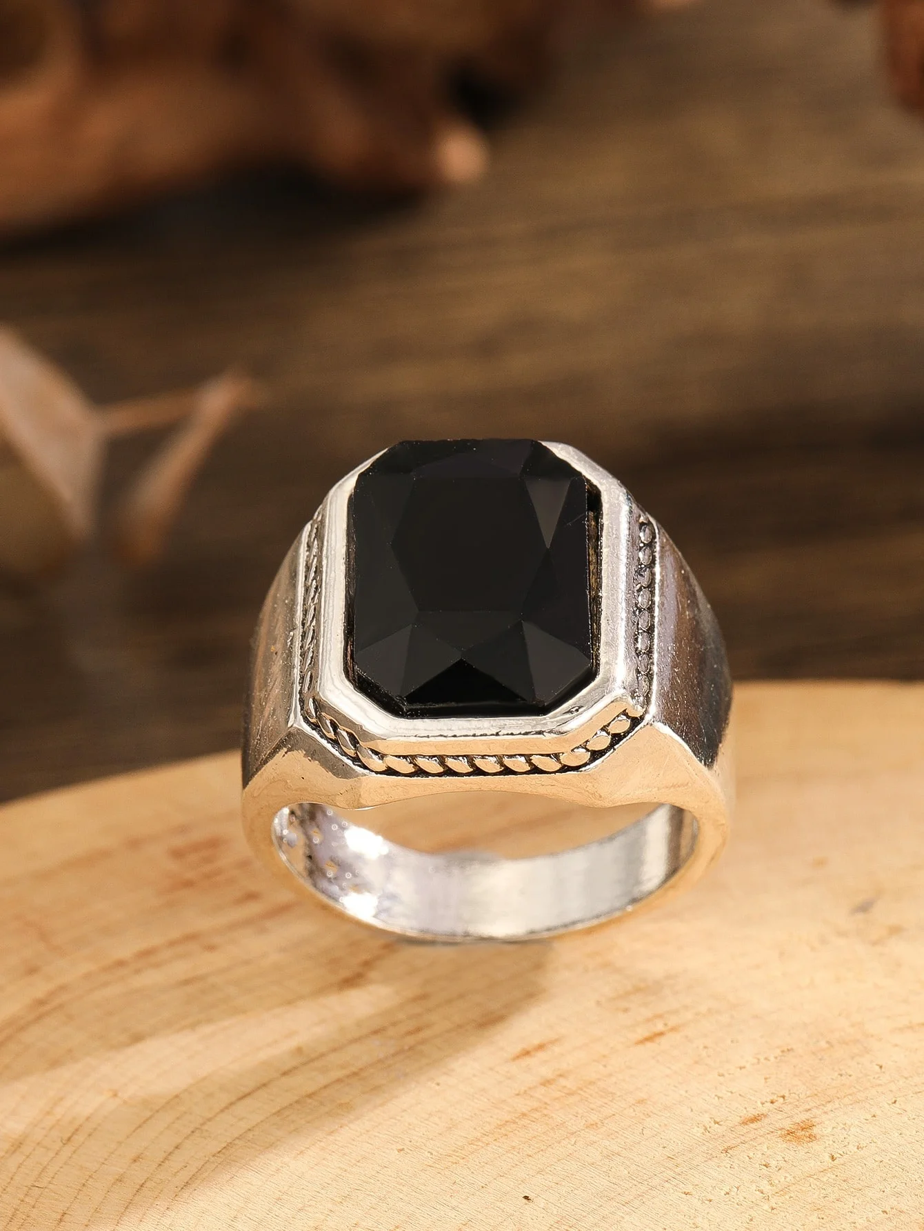 Retro Men Alloy Plated Ring Steel Color Square Ring Artistic Vintage Style Hand Jewelry Men Available In Various Sizes