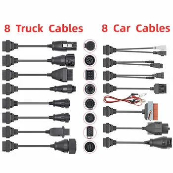 Full Truck Cables Set 8-Cables Truck-OBDII Car OBD OBD2 Diagnostic Connector 8pcs Kit Full Pins Active Cables Adapters