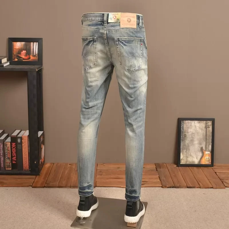 Italian Style Fashion Men Jeans Retro Stretch Slim Fit Ripped Jeans Men Elastic Trousers Vintage Designer Denim Pants Hombre