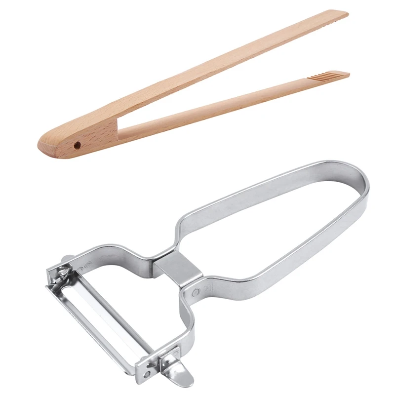 4 Packs 12 Inch Wood Toaster Tongs Kitchen Tongs & 1X 2 In 1 Fruit And Vegetable Slicer Planer Potato Carrot Grinder