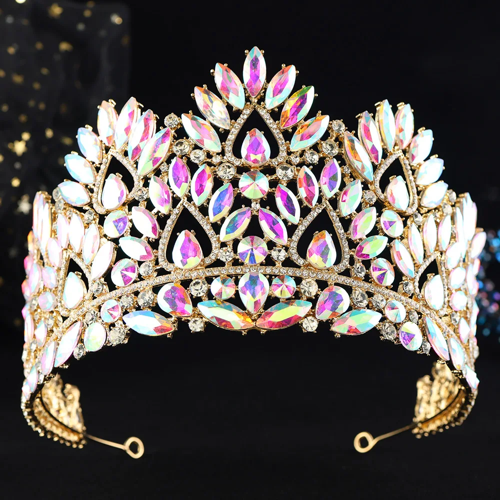 DIEZI Baroque Vintage Dark Blue Crystal Tiara For Women Men Wedding Party Luxury Elegant Bridal Bride Crown Hair Accessories